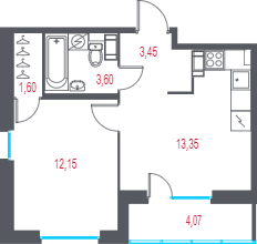 Продажа 1-комн квартиры в новостройке Пушкин г., 1-я линия, территория Лесное,  к. 2.1
