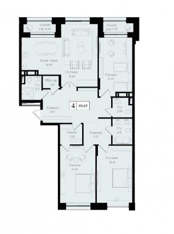 Планировка ЖК Преображенская площадь, 48.66 м2