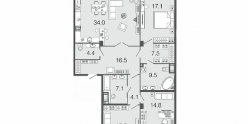 3-комн квартира Зеленина Б. ул,  д. 36