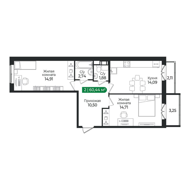 Продажа 2-комн квартиры в новостройке Сертолово г., Дмитрия Кожемякина ул.,  к. 4