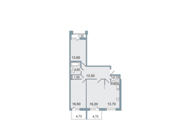 Планировка ЖК Дом на излучине Невы, 49.4 м2