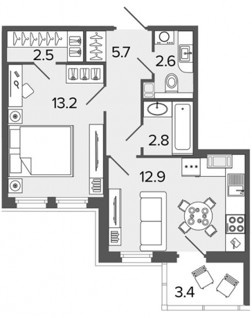 Планировка ЖК Созидатели, 13.2 м2