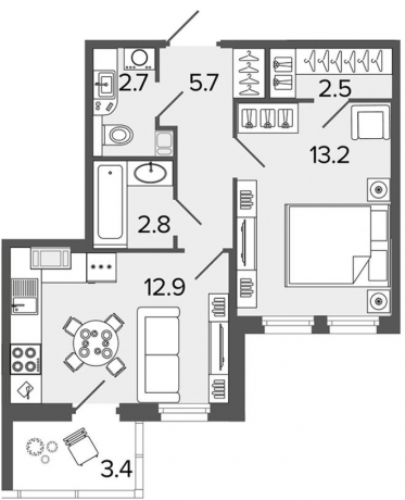 Планировка ЖК Созидатели, 13 м2