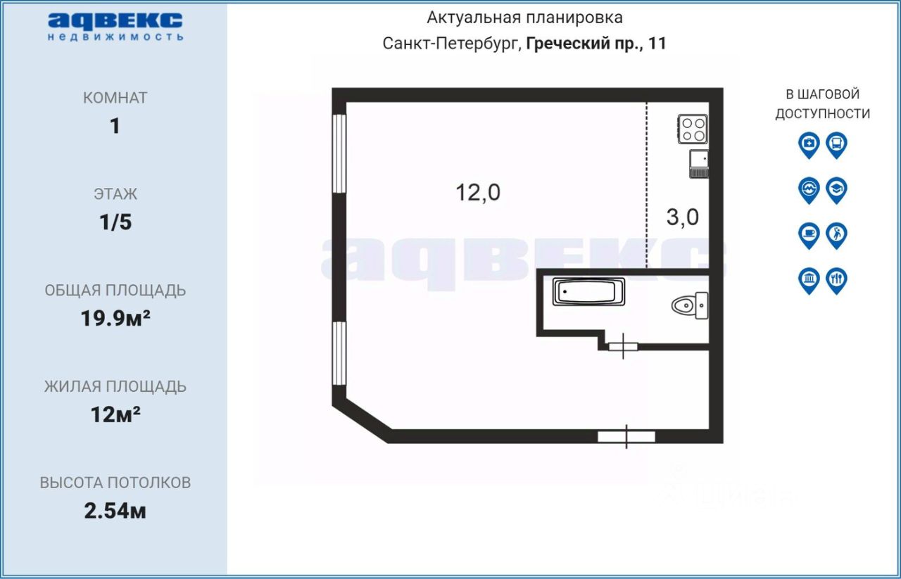 Продажа 1-комн квартиры на вторичном рынке Греческий проспект, 11