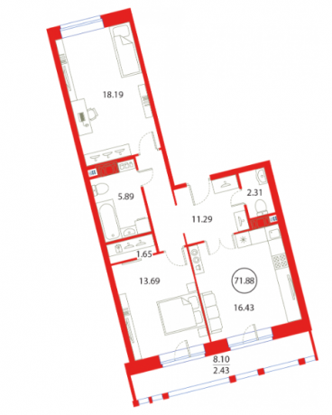 Планировка ЖК Ariosto, 31.9 м2