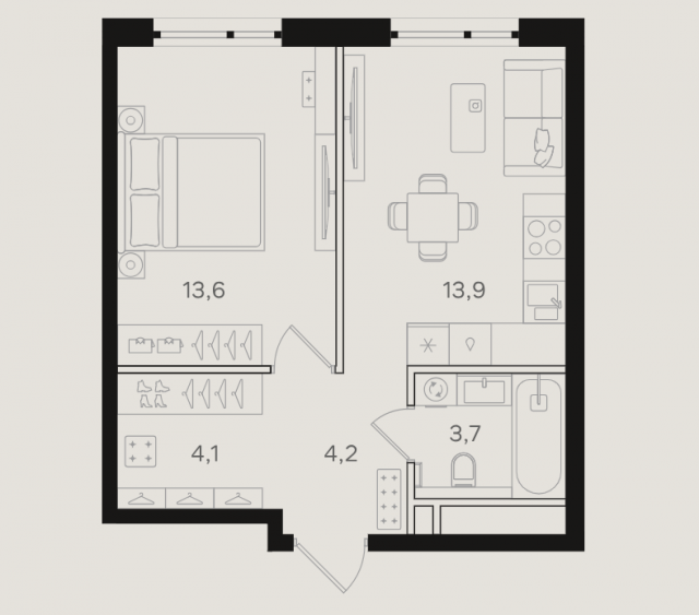 Планировка ЖК Мангазея на Речном, 13.6 м2