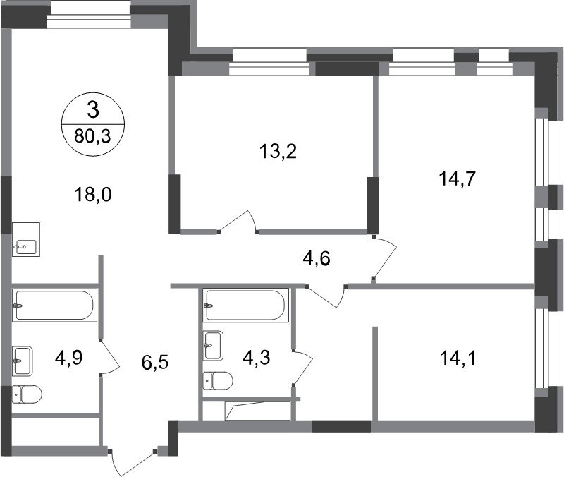 Продажа 3-комн квартиры в новостройке Московский г., Бианки ул.,  к. 7.3