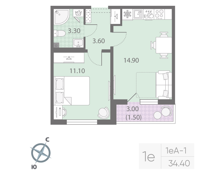 Продажа 1-комн квартиры в новостройке Пискаревский пр-кт,  к. 14