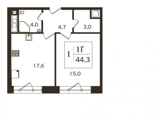 Планировка ЖК Docklands, 15 м2