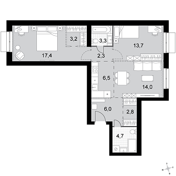 Продажа 2-комн квартиры в новостройке Докукино д., Цветочная ул.,  к. 1.1