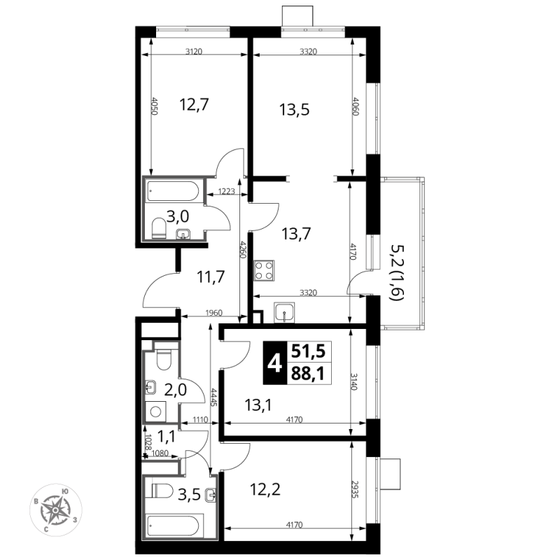 Продажа 4-комн квартиры в новостройке Люберцы г., Проектируемый проезд № 4037,  к. 3.1