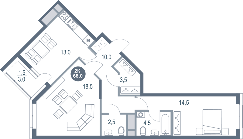 Продажа 2-комн квартиры в новостройке Котельники г., Новые Котельники мкр.,  к. 12