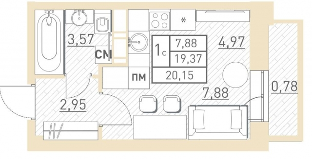 Планировка ЖК Столичный, 13 м2