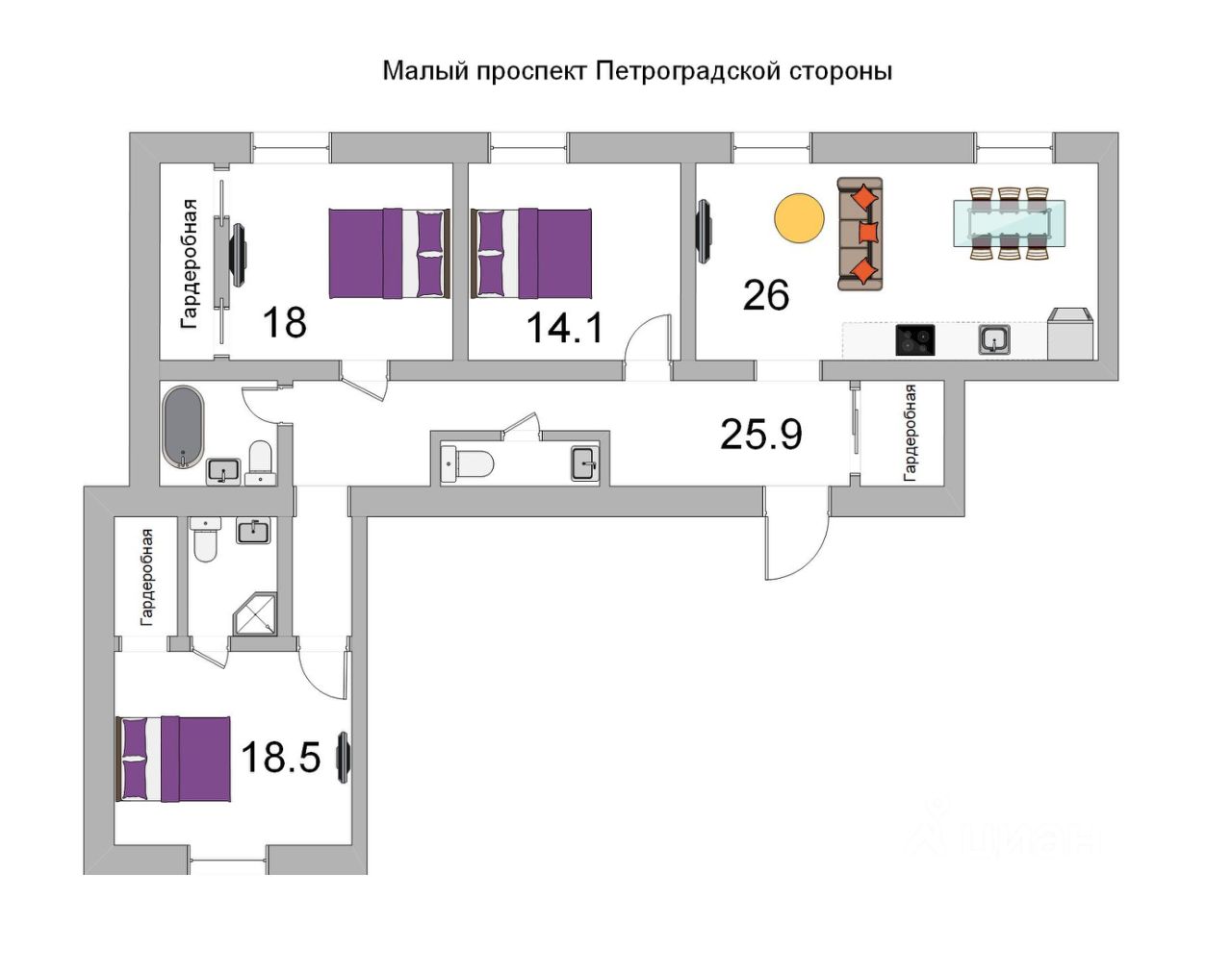 Продажа 3-комн квартиры на вторичном рынке проспект Малый Петроградской стороны, 79-81-83