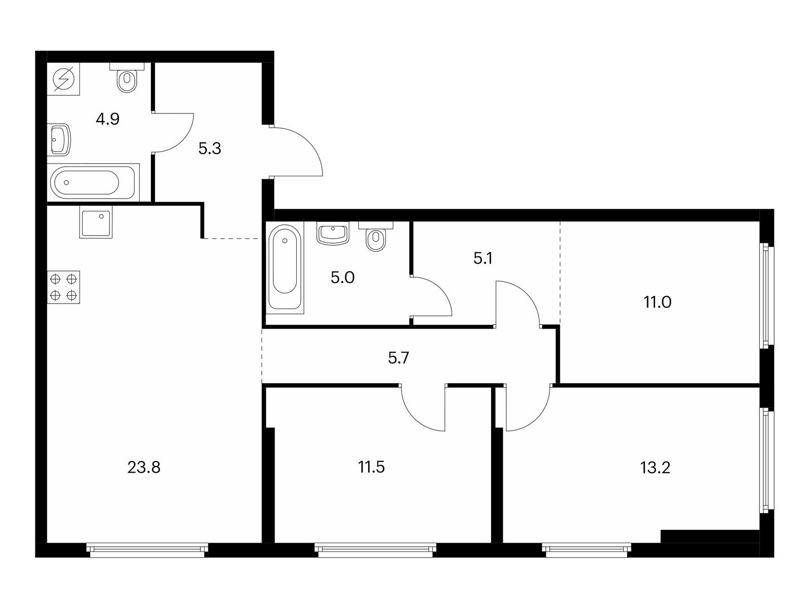 3-комн квартира Барклая 6, корп.7