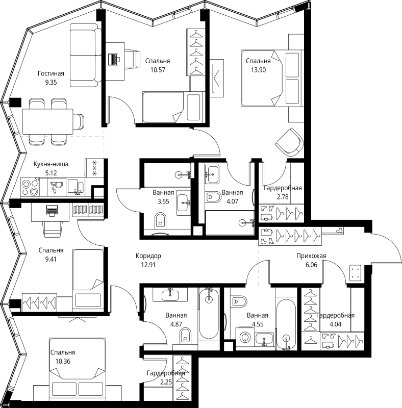 Продажа 4-комн квартиры в новостройке Москва г., Мира пр-кт,  к. 1