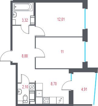 Продажа 2-комн квартиры в новостройке Пушкин г., 1-я линия, территория Лесное,  к. 2.2