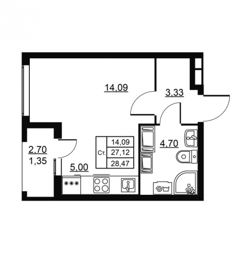 Студия Новое Девяткино д., Главная ул.,  к. 3