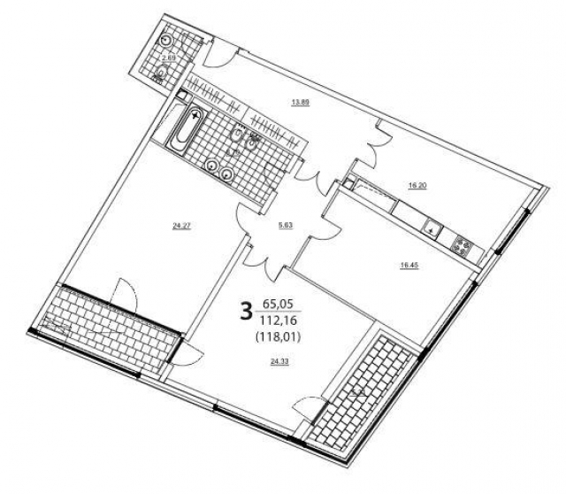Планировка ЖК PRIZMA, 65.05 м2