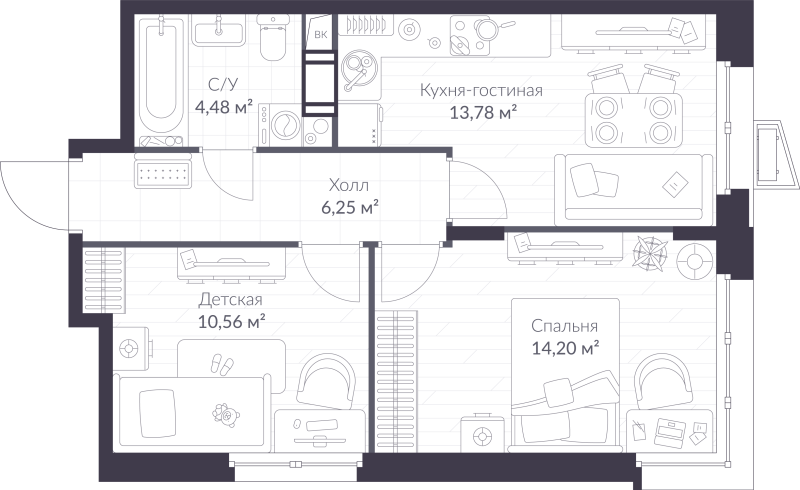 Продажа 2-комн квартиры в новостройке Сертолово г., Дмитрия Кожемякина ул.,  к. 7