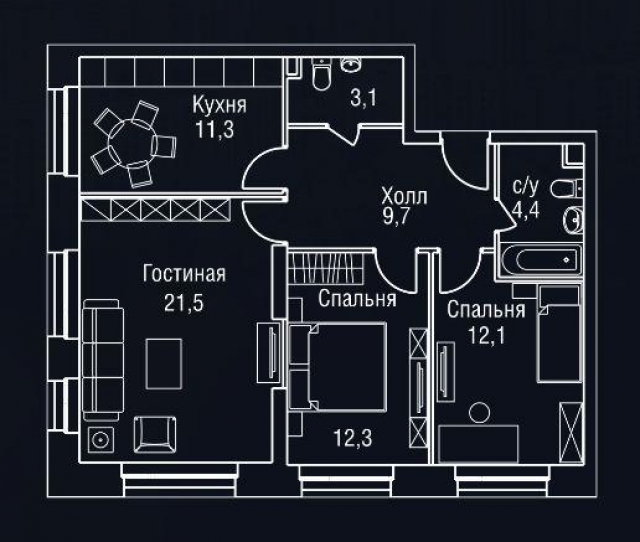Планировка ЖК Freedom, 45.9 м2