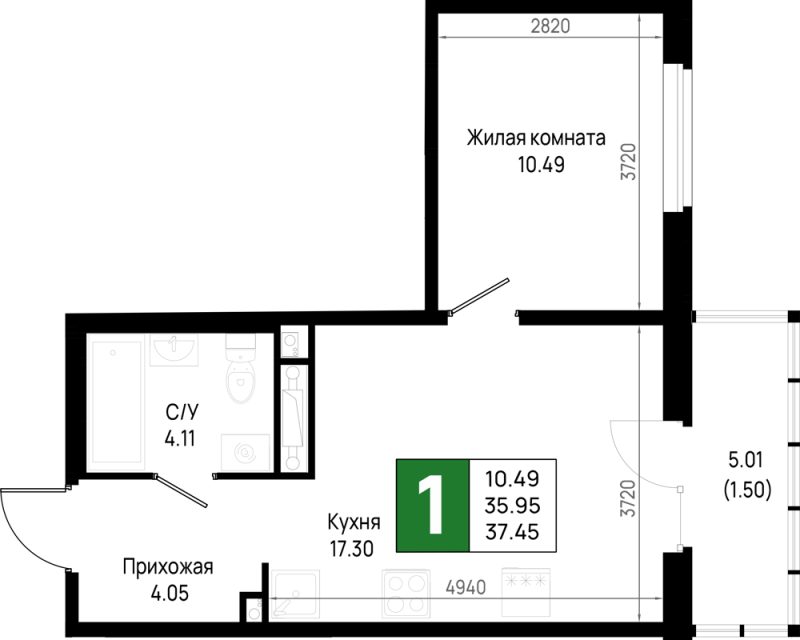 Продажа 1-комн квартиры в новостройке Новосаратовка д., Первых ул.,  к. 5.2