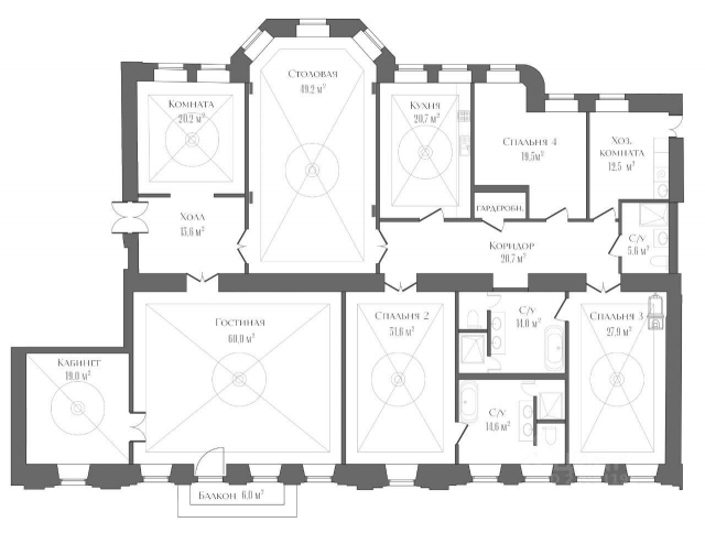 Планировка ЖК Три Грации, 227.4 м2