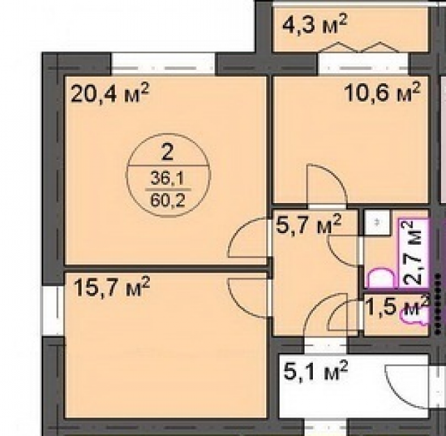 Планировка ЖК Софьино, 36.1 м2