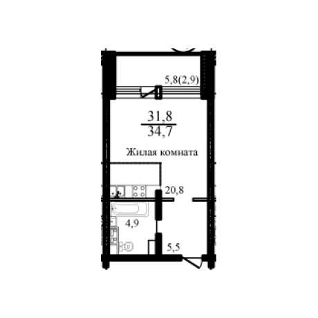 Планировка ЖК Ракитня, 20.8 м2