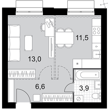 Продажа 1-комн квартиры в новостройке Докукино д., Цветочная ул.,  к. 1.1