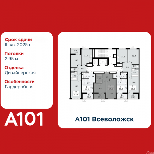 1-комн квартира Всеволожск, микрорайон Южный, 1.3