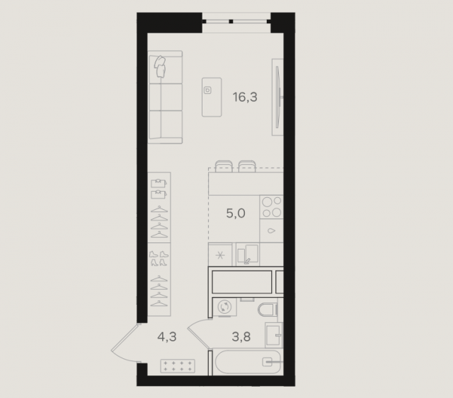 Планировка ЖК Мангазея на Речном, 21.3 м2