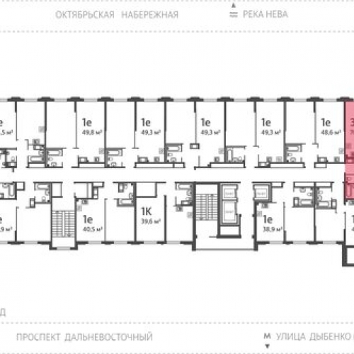 3-комн квартира Октябрьская наб,  д. 42