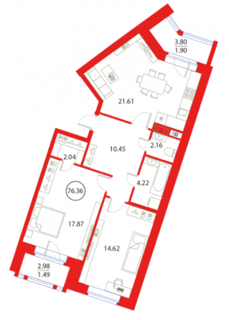 Планировка ЖК Ariosto, 54.1 м2