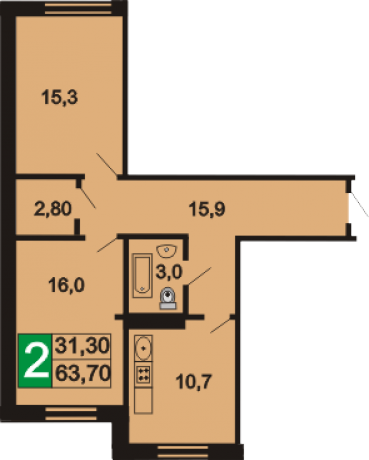 Планировка ЖК Борисоглебское, 31.3 м2