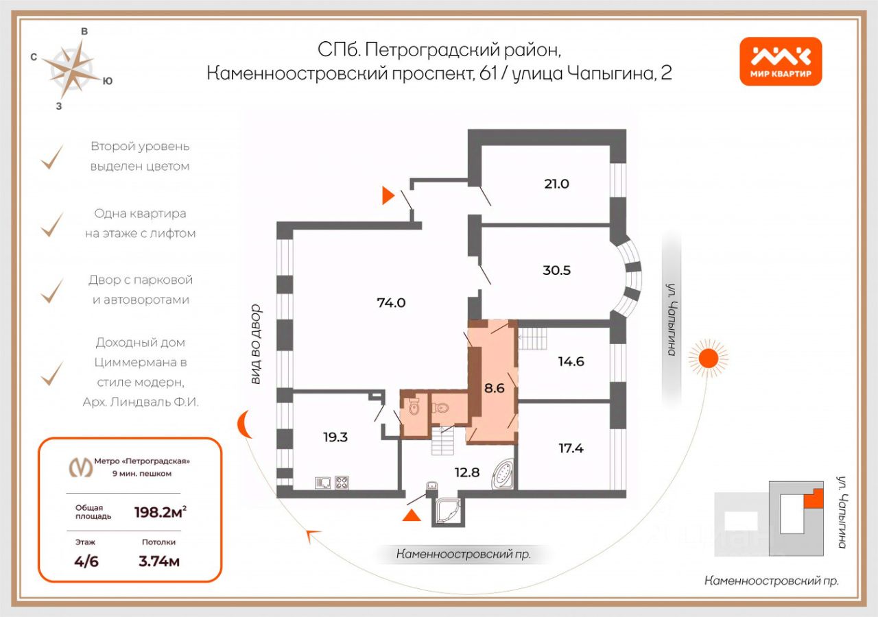 Продажа 5-комн квартиры на вторичном рынке Каменноостровский проспект, 61