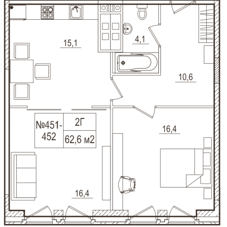 Планировка ЖК Docklands, 32.8 м2