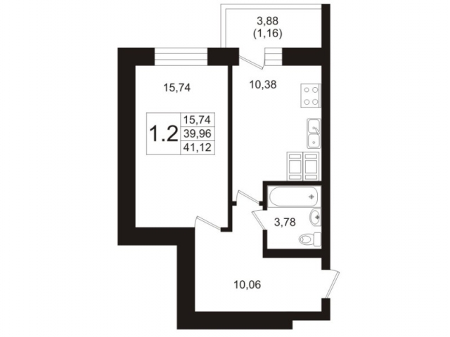 Планировка ЖК Пулковский, 15.74 м2