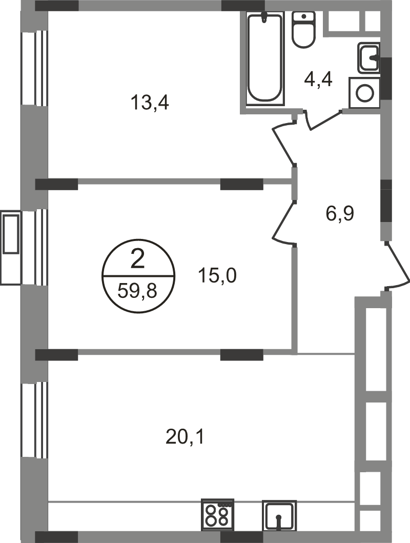 Продажа 2-комн квартиры в новостройке Заречье п., Каштановая ул.,  к. 6.2
