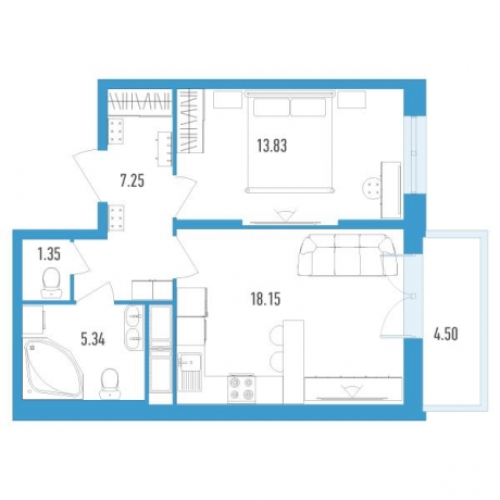 Планировка ЖК Колумб, 13.83 м2