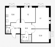 Планировка ЖК Белая Дача Парк, 43 м2