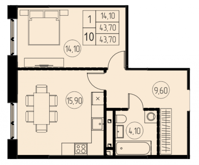 Планировка ЖК 7 небо, 14.1 м2