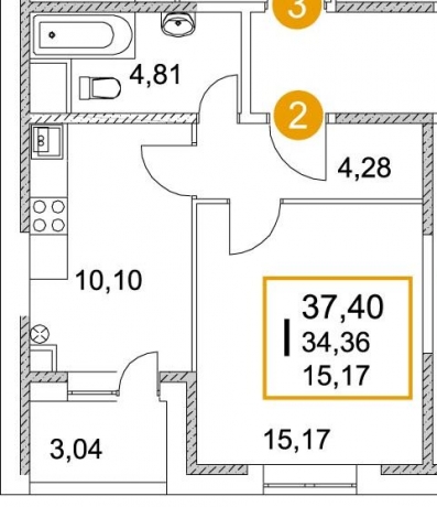 Планировка ЖК Квартал в Лесном, 15.17 м2