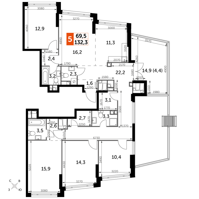 Продажа 4-комн квартиры в новостройке Москва г., Варшавское ш.,  к. 2.3