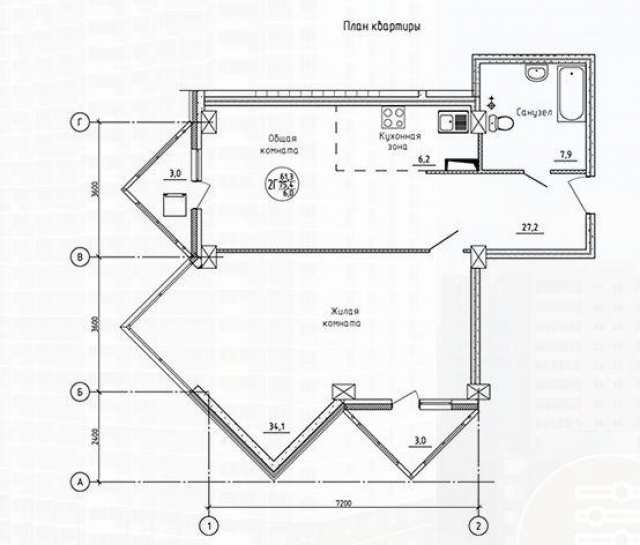 Планировка ЖК Альтаир, 61.3 м2