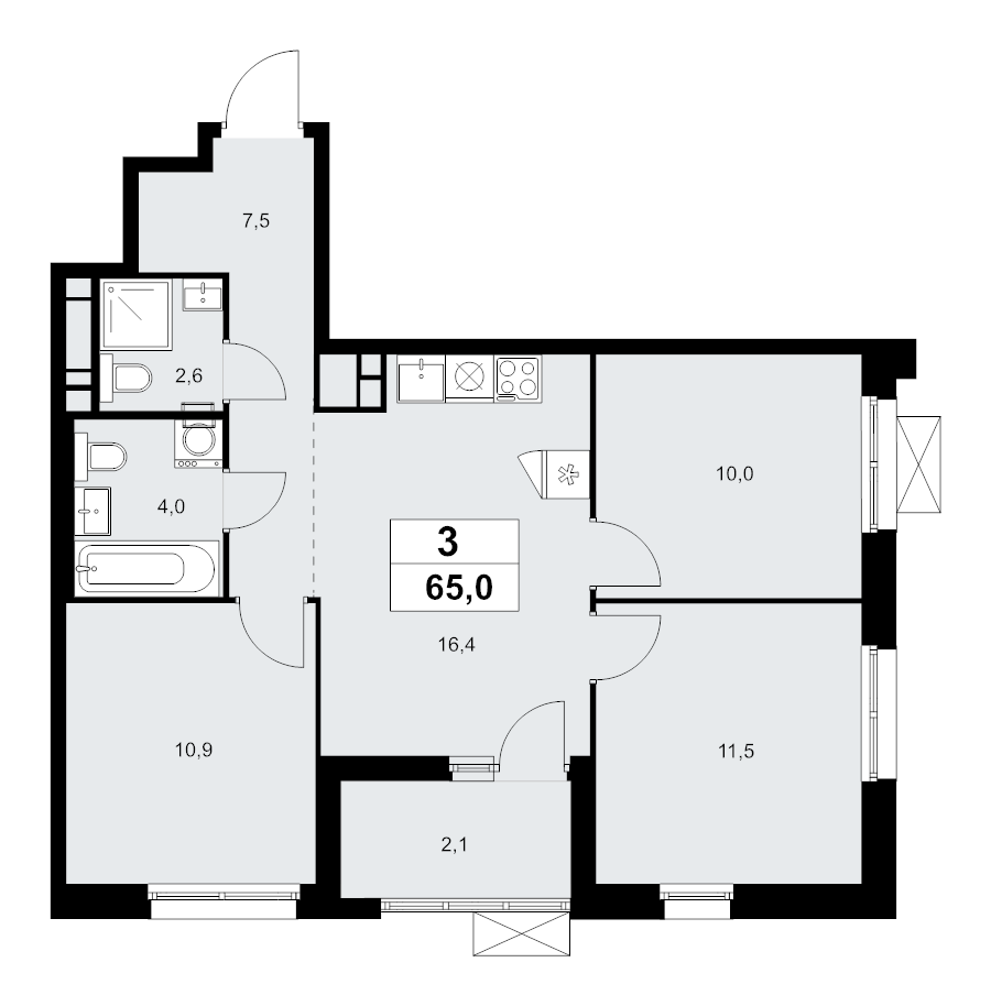 Продажа 3-комн квартиры в новостройке Прокшино д., Проектируемый проезд № 7029,  к. 7.1.4