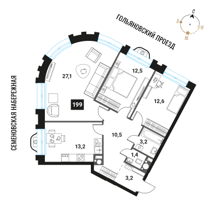 Продажа 3-комн квартиры в новостройке Семеновская наб. 3 стр. 13 А улица