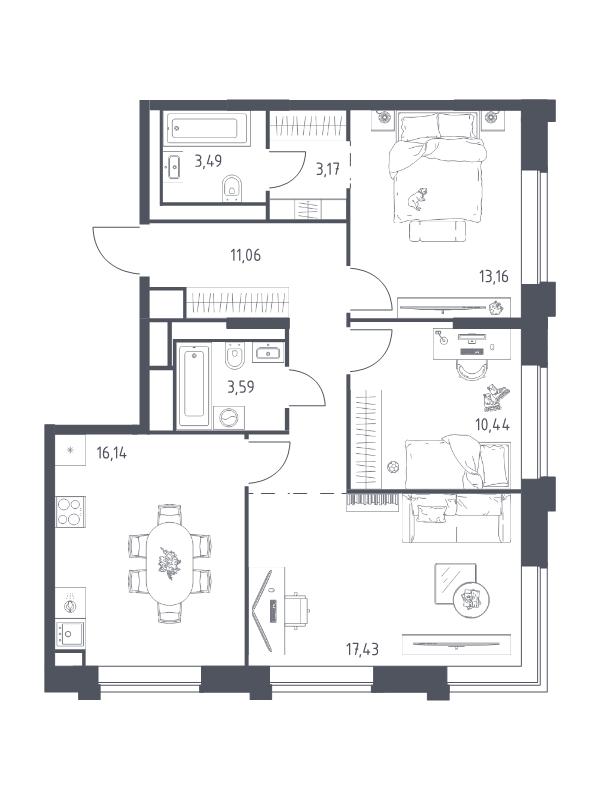 Продажа 3-комн квартиры в новостройке Москва г., Верейская ул.,  к. 3.2