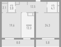 Планировка ЖК Газойл Сити, 43.9 м2