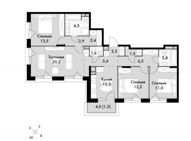 Планировка ЖК The LAKE, 56.9 м2